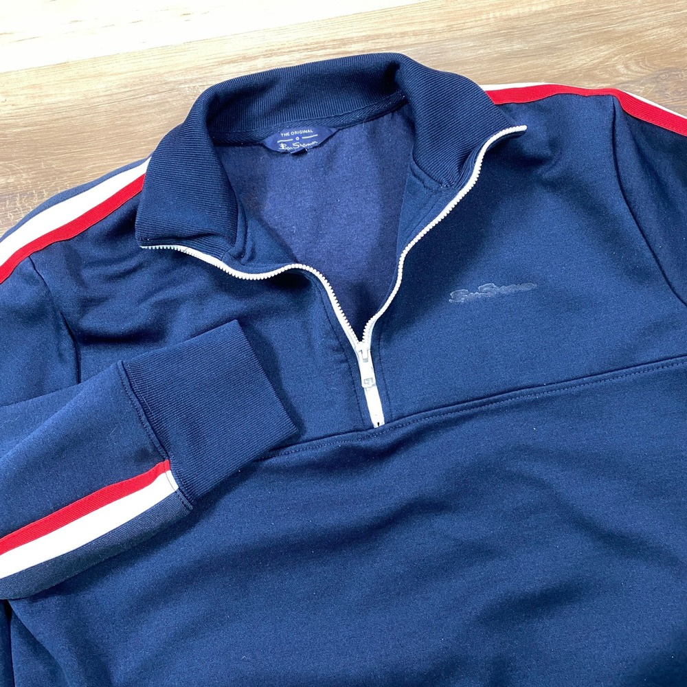 Ben Sherman Track Jacket Men Medium Heritage Racing Stripe Quarter Zip Navy Blue